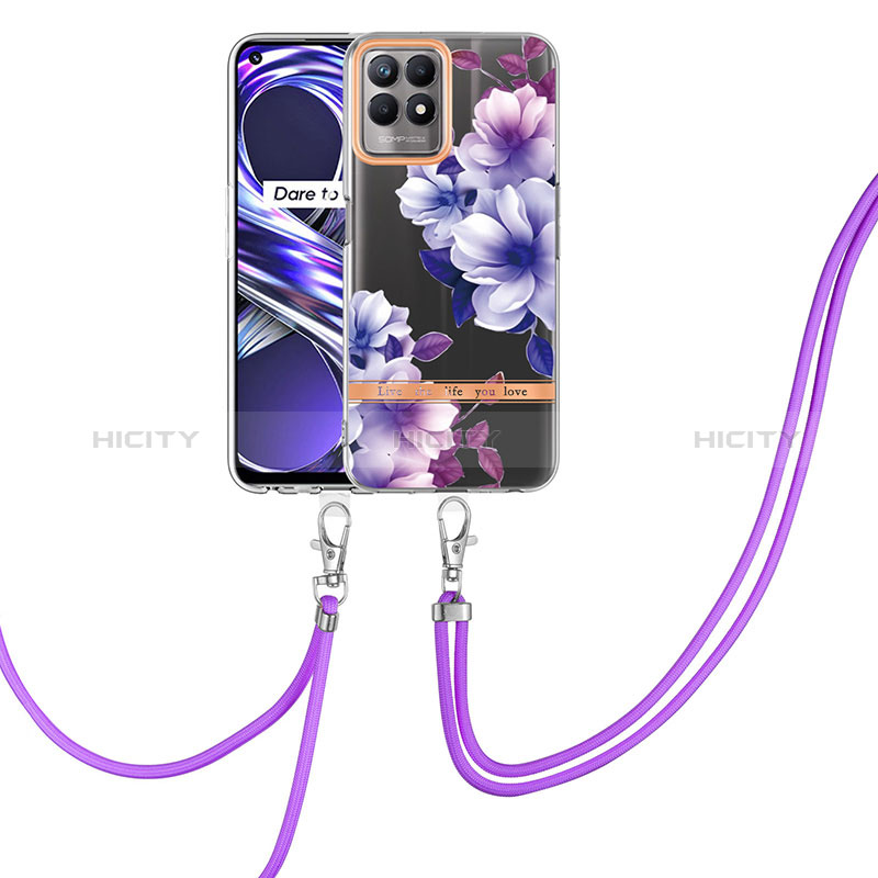 Custodia Silicone Gel Morbida Fantasia Modello Cover con Cinghia Cordino Mano Y06B per Realme 8i Viola