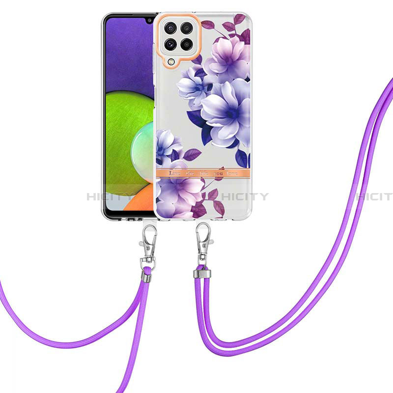 Custodia Silicone Gel Morbida Fantasia Modello Cover con Cinghia Cordino Mano Y06B per Samsung Galaxy A22 4G Viola