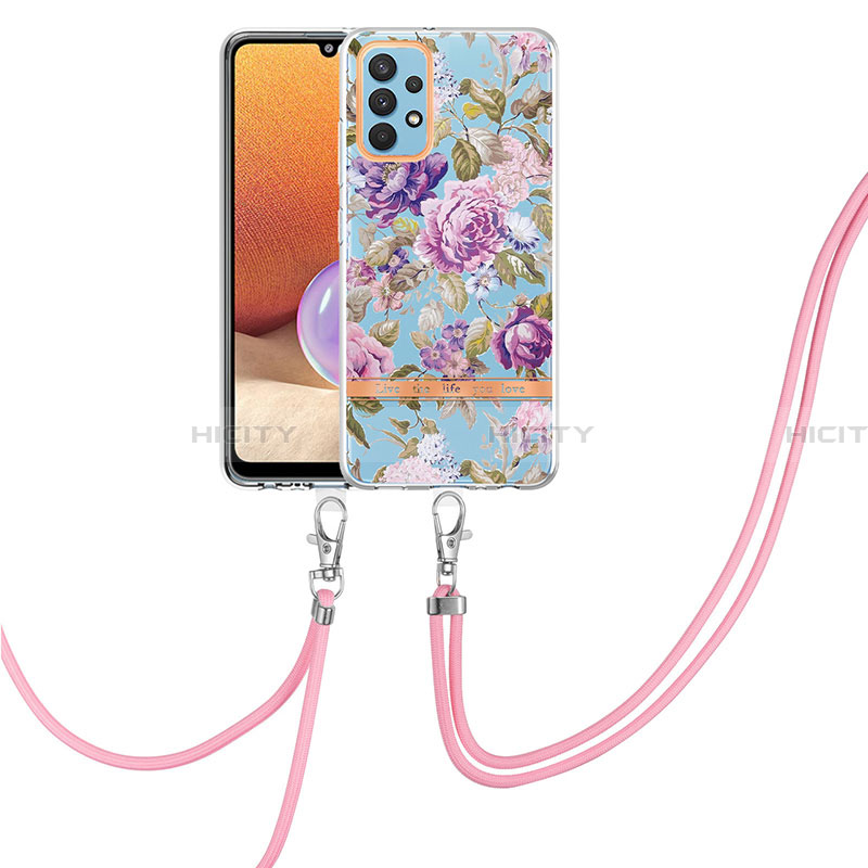 Custodia Silicone Gel Morbida Fantasia Modello Cover con Cinghia Cordino Mano Y06B per Samsung Galaxy A32 4G Lavanda