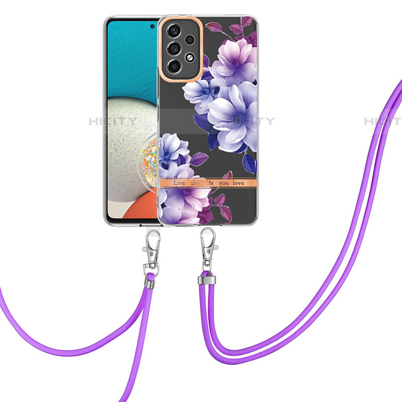 Custodia Silicone Gel Morbida Fantasia Modello Cover con Cinghia Cordino Mano Y06B per Samsung Galaxy A53 5G Viola