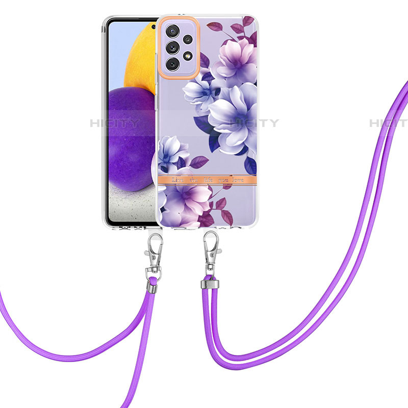 Custodia Silicone Gel Morbida Fantasia Modello Cover con Cinghia Cordino Mano Y06B per Samsung Galaxy A72 4G Viola