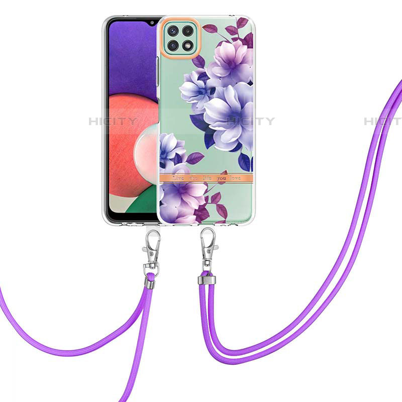 Custodia Silicone Gel Morbida Fantasia Modello Cover con Cinghia Cordino Mano Y06B per Samsung Galaxy F42 5G Viola