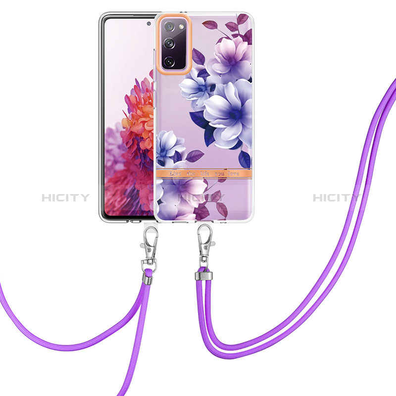 Custodia Silicone Gel Morbida Fantasia Modello Cover con Cinghia Cordino Mano Y06B per Samsung Galaxy S20 FE (2022) 5G Viola