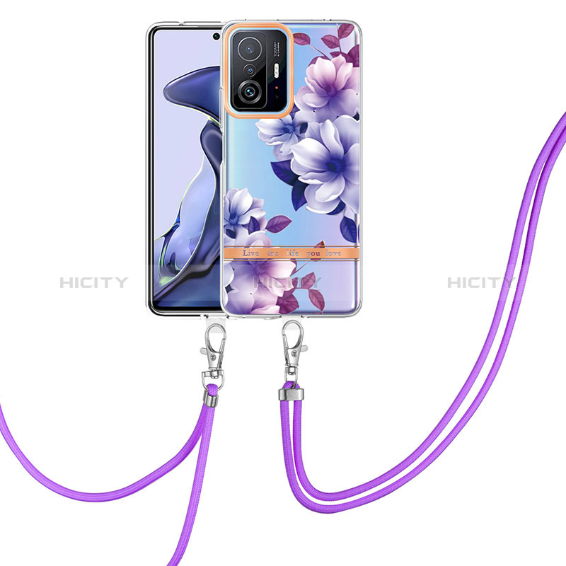 Custodia Silicone Gel Morbida Fantasia Modello Cover con Cinghia Cordino Mano Y06B per Xiaomi Mi 11T Pro 5G Viola