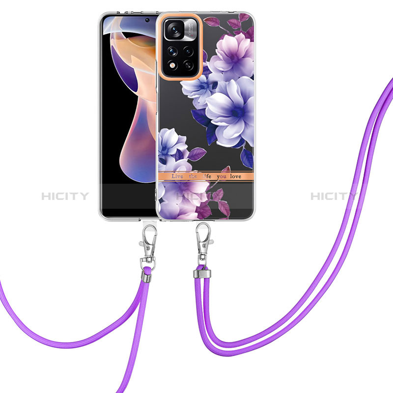 Custodia Silicone Gel Morbida Fantasia Modello Cover con Cinghia Cordino Mano Y06B per Xiaomi Poco X4 NFC Viola