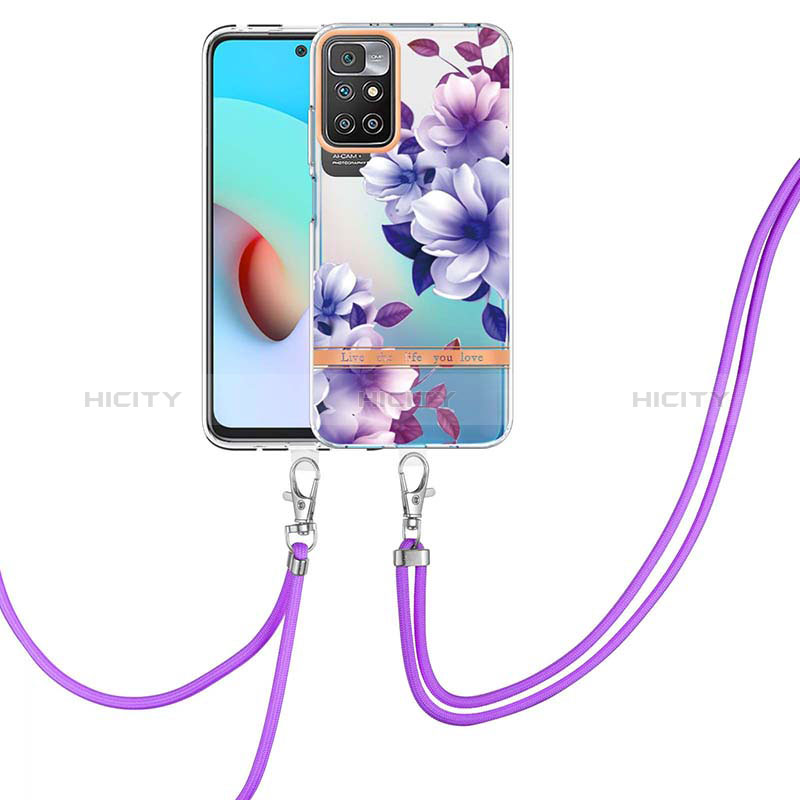 Custodia Silicone Gel Morbida Fantasia Modello Cover con Cinghia Cordino Mano Y06B per Xiaomi Redmi 10 (2022) Viola