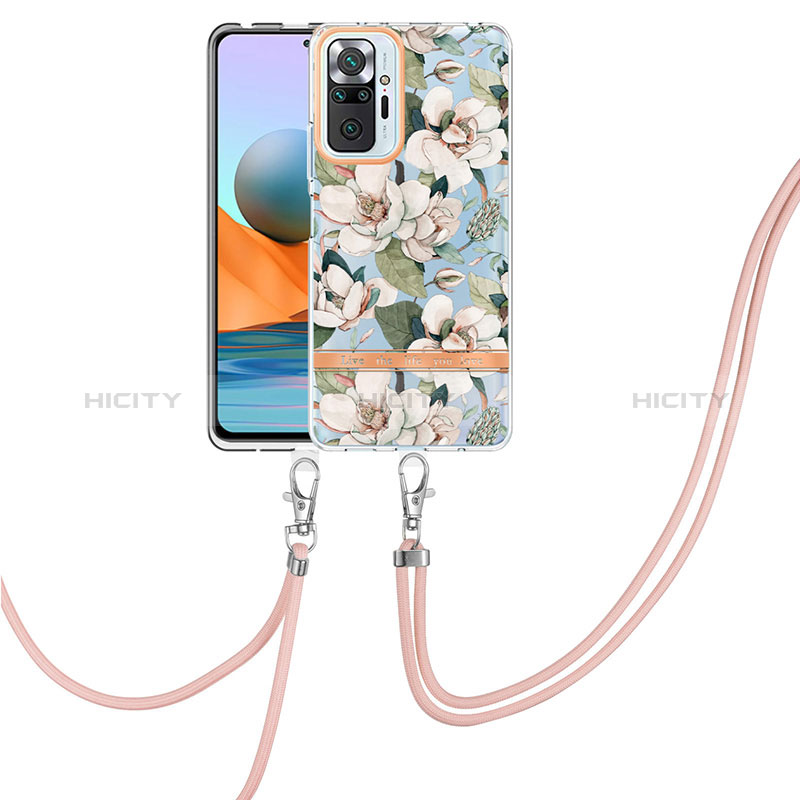 Custodia Silicone Gel Morbida Fantasia Modello Cover con Cinghia Cordino Mano Y06B per Xiaomi Redmi Note 10 Pro 4G Bianco