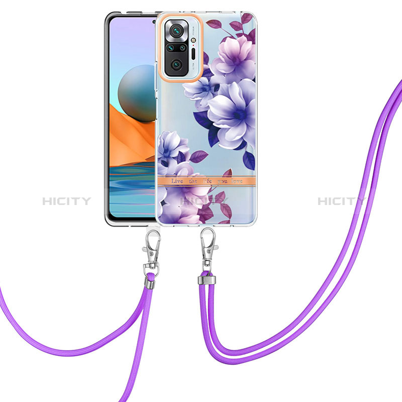 Custodia Silicone Gel Morbida Fantasia Modello Cover con Cinghia Cordino Mano Y06B per Xiaomi Redmi Note 10 Pro Max Viola