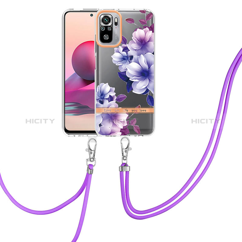 Custodia Silicone Gel Morbida Fantasia Modello Cover con Cinghia Cordino Mano Y06B per Xiaomi Redmi Note 10S 4G Viola