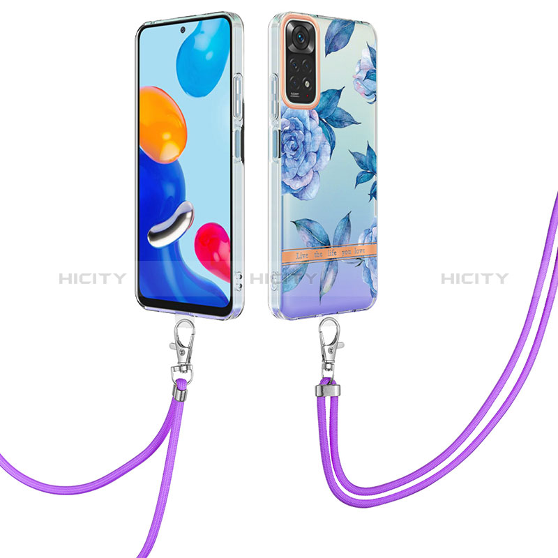 Custodia Silicone Gel Morbida Fantasia Modello Cover con Cinghia Cordino Mano Y06B per Xiaomi Redmi Note 11 4G (2022) Blu