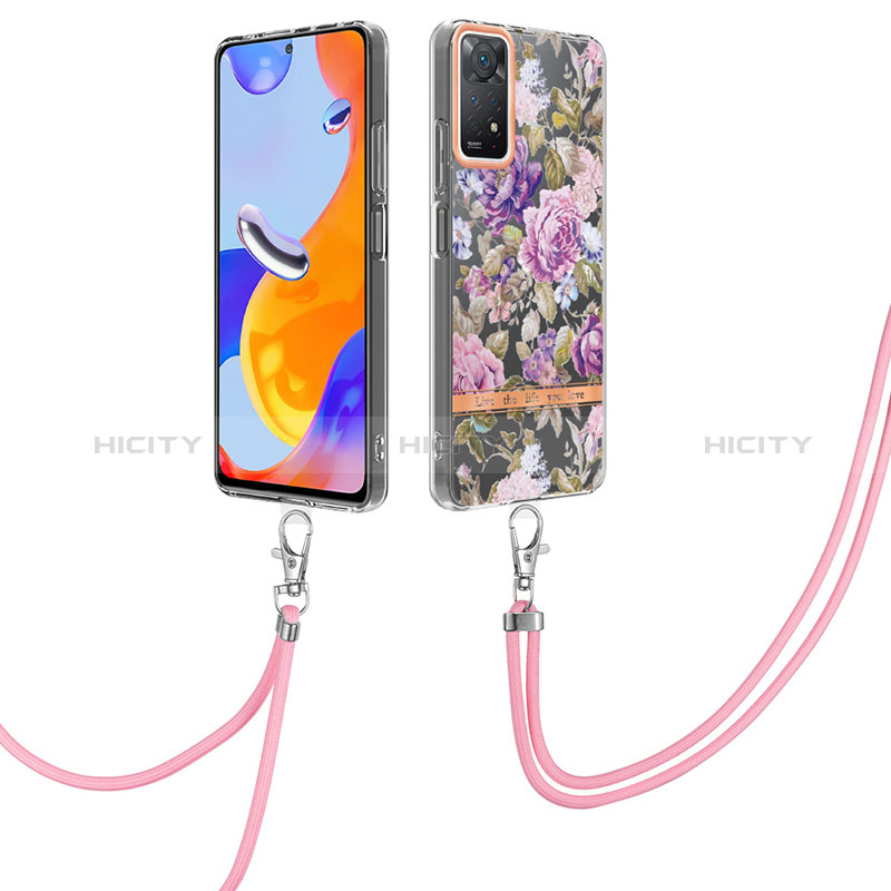 Custodia Silicone Gel Morbida Fantasia Modello Cover con Cinghia Cordino Mano Y06B per Xiaomi Redmi Note 11 Pro 5G Lavanda