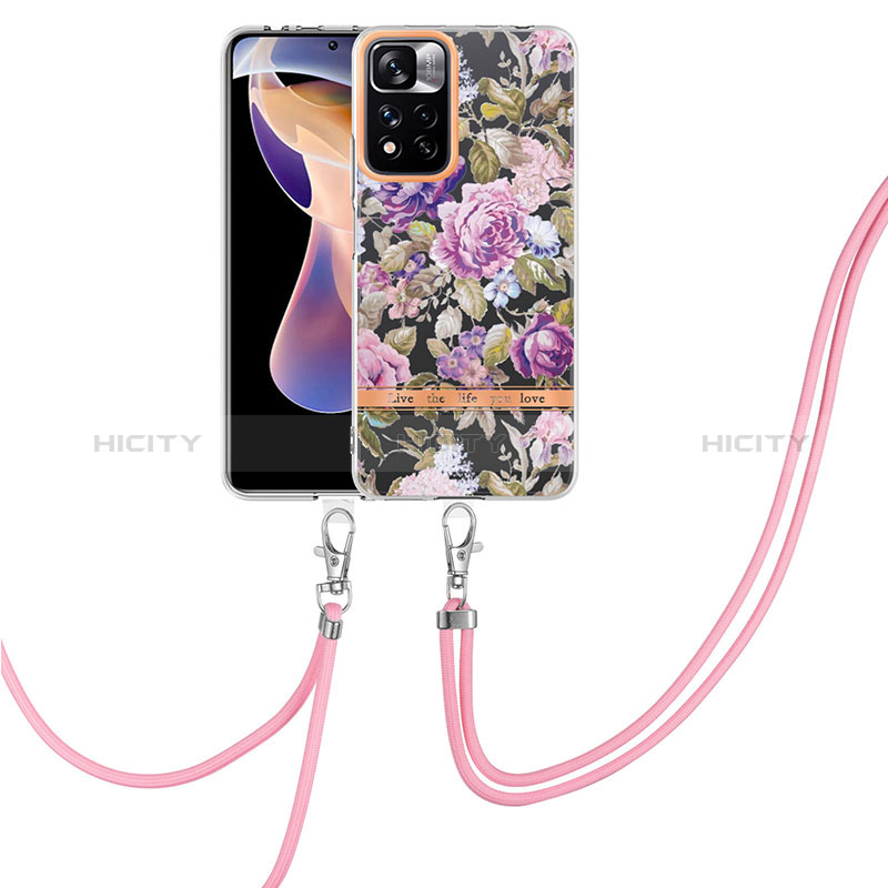 Custodia Silicone Gel Morbida Fantasia Modello Cover con Cinghia Cordino Mano Y06B per Xiaomi Redmi Note 11 Pro+ Plus 5G Lavanda