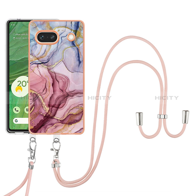 Custodia Silicone Gel Morbida Fantasia Modello Cover con Cinghia Cordino Mano Y07B per Google Pixel 7a 5G Multicolore