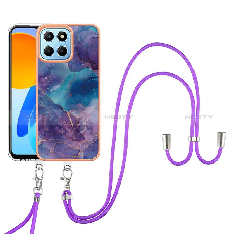 Custodia Silicone Gel Morbida Fantasia Modello Cover con Cinghia Cordino Mano Y07B per Huawei Honor X6 Viola