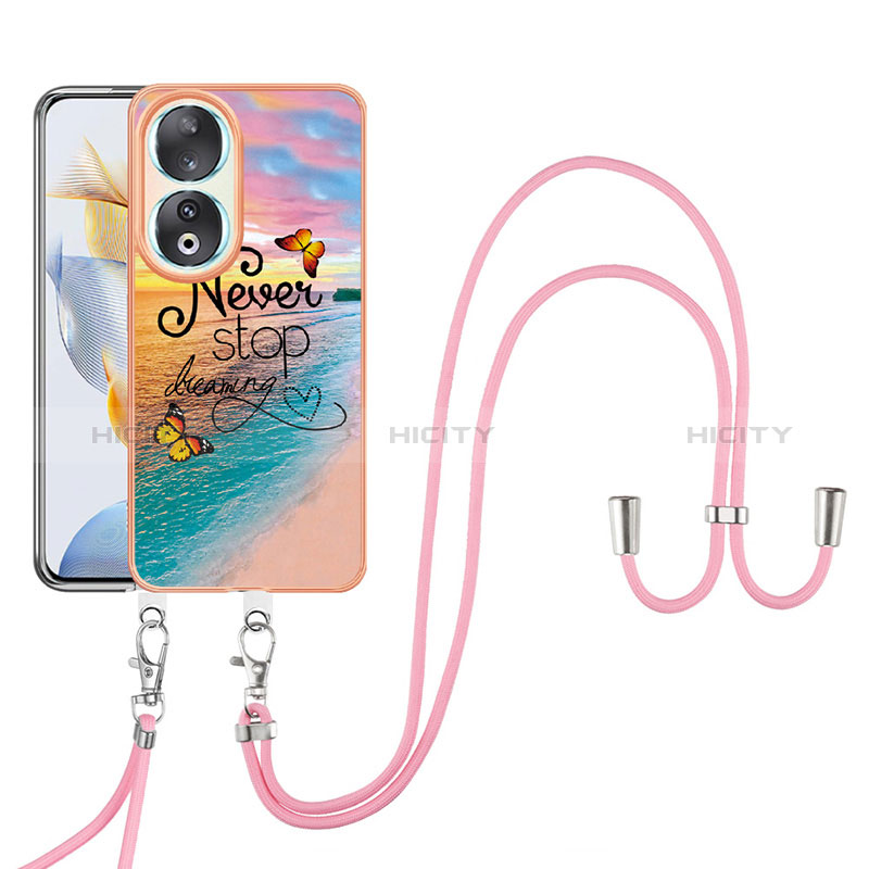 Custodia Silicone Gel Morbida Fantasia Modello Cover con Cinghia Cordino Mano YB3 per Huawei Honor 90 5G Multicolore