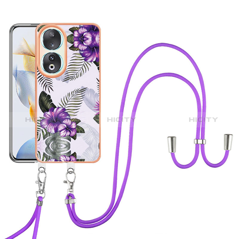 Custodia Silicone Gel Morbida Fantasia Modello Cover con Cinghia Cordino Mano YB3 per Huawei Honor 90 5G Viola