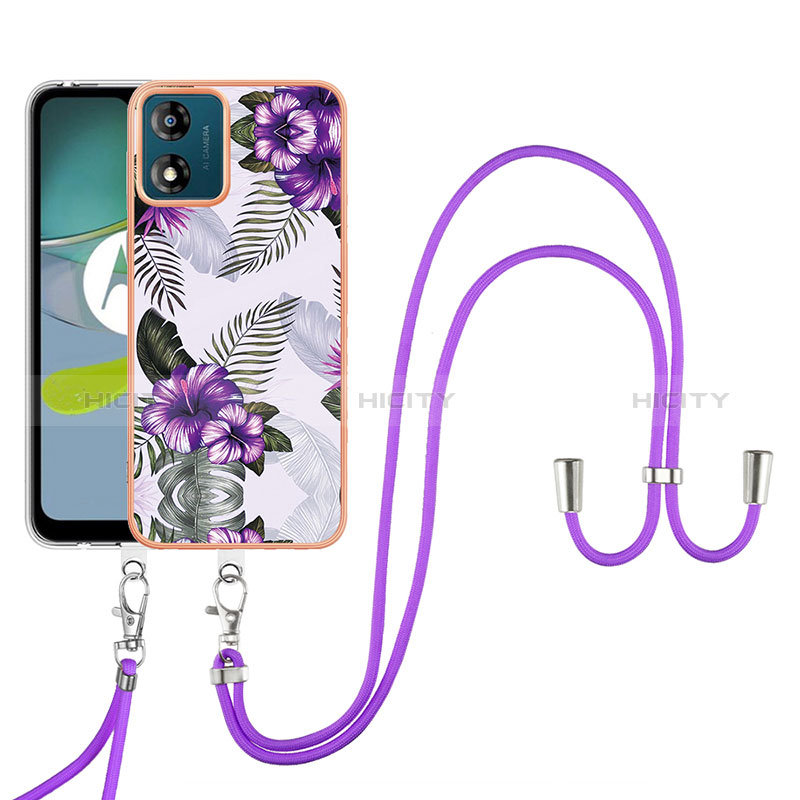 Custodia Silicone Gel Morbida Fantasia Modello Cover con Cinghia Cordino Mano YB3 per Motorola Moto E13 Viola