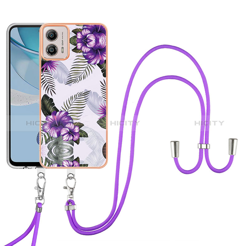 Custodia Silicone Gel Morbida Fantasia Modello Cover con Cinghia Cordino Mano YB3 per Motorola Moto G53y 5G Viola