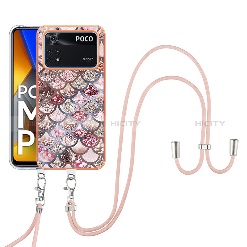 Custodia Silicone Gel Morbida Fantasia Modello Cover con Cinghia Cordino Mano YB3 per Xiaomi Poco M4 Pro 4G Marrone