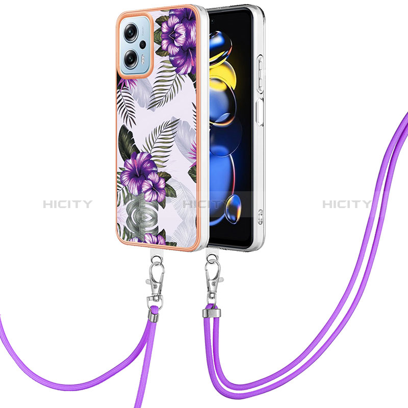 Custodia Silicone Gel Morbida Fantasia Modello Cover con Cinghia Cordino Mano YB3 per Xiaomi Poco X4 GT 5G Viola