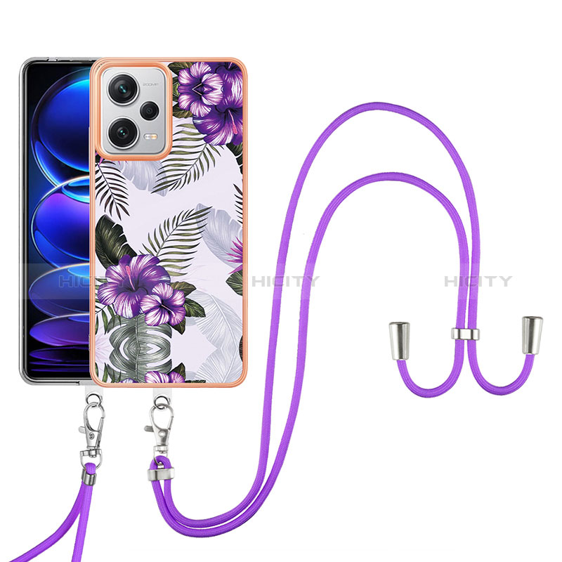 Custodia Silicone Gel Morbida Fantasia Modello Cover con Cinghia Cordino Mano YB3 per Xiaomi Redmi Note 12 Explorer Viola