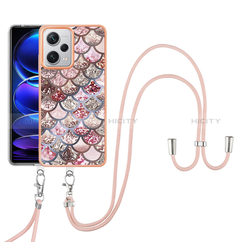 Custodia Silicone Gel Morbida Fantasia Modello Cover con Cinghia Cordino Mano YB3 per Xiaomi Redmi Note 12 Pro+ Plus 5G Marrone