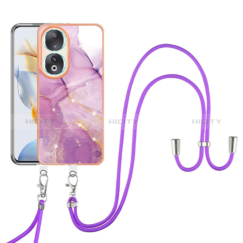 Custodia Silicone Gel Morbida Fantasia Modello Cover con Cinghia Cordino Mano YB5 per Huawei Honor 90 5G Lavanda