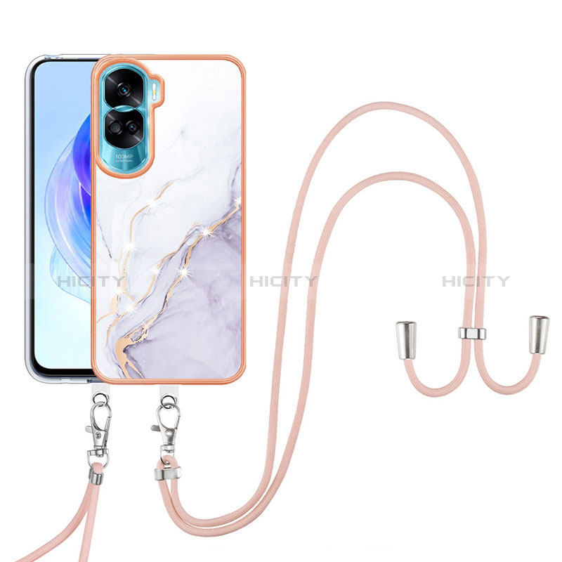 Custodia Silicone Gel Morbida Fantasia Modello Cover con Cinghia Cordino Mano YB5 per Huawei Honor 90 Lite 5G Bianco