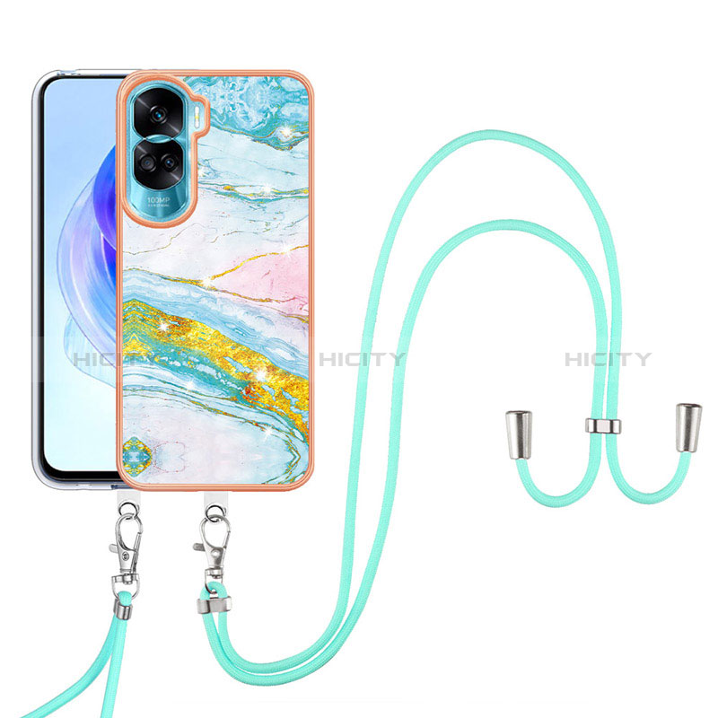 Custodia Silicone Gel Morbida Fantasia Modello Cover con Cinghia Cordino Mano YB5 per Huawei Honor 90 Lite 5G Colorato