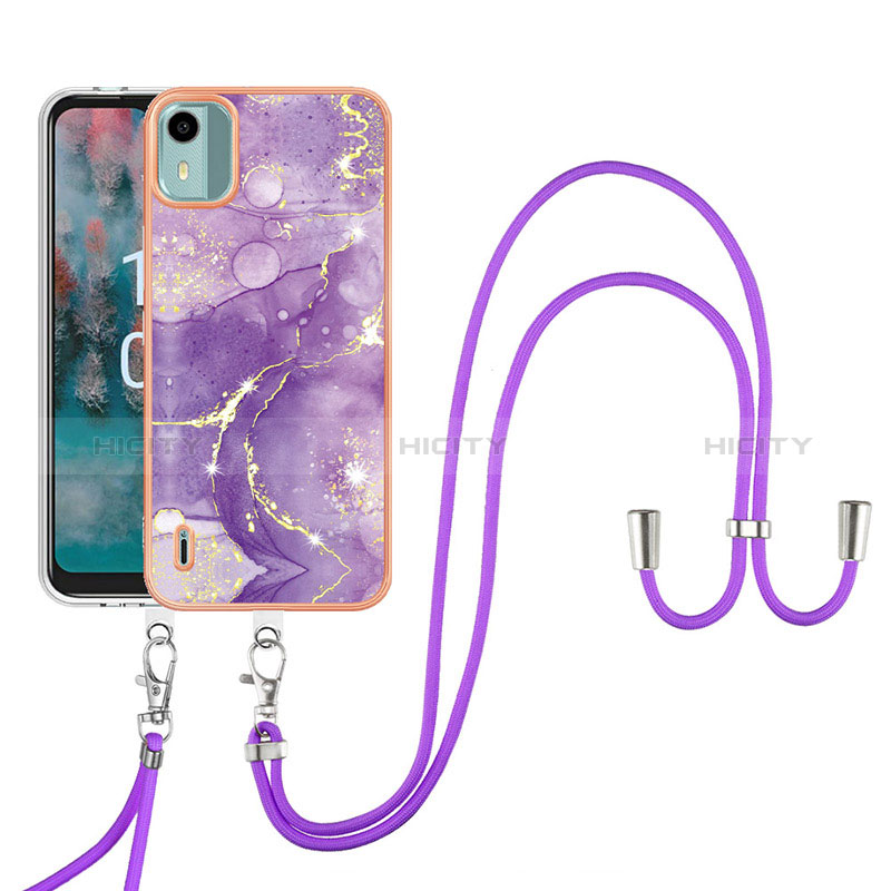 Custodia Silicone Gel Morbida Fantasia Modello Cover con Cinghia Cordino Mano YB5 per Nokia C12 Plus Viola