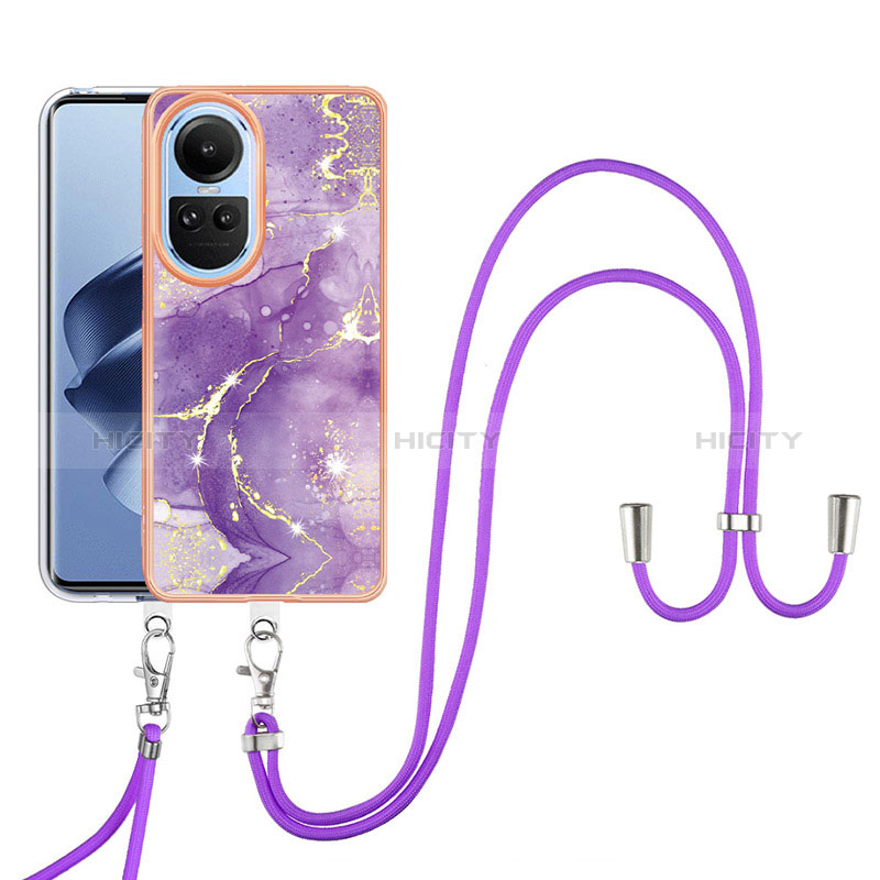 Custodia Silicone Gel Morbida Fantasia Modello Cover con Cinghia Cordino Mano YB5 per Oppo Reno10 5G Viola