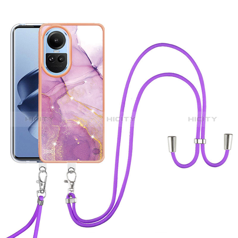 Custodia Silicone Gel Morbida Fantasia Modello Cover con Cinghia Cordino Mano YB5 per Oppo Reno10 Pro 5G Lavanda