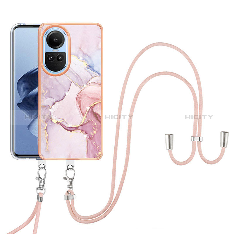 Custodia Silicone Gel Morbida Fantasia Modello Cover con Cinghia Cordino Mano YB5 per Oppo Reno10 Pro 5G Rosa