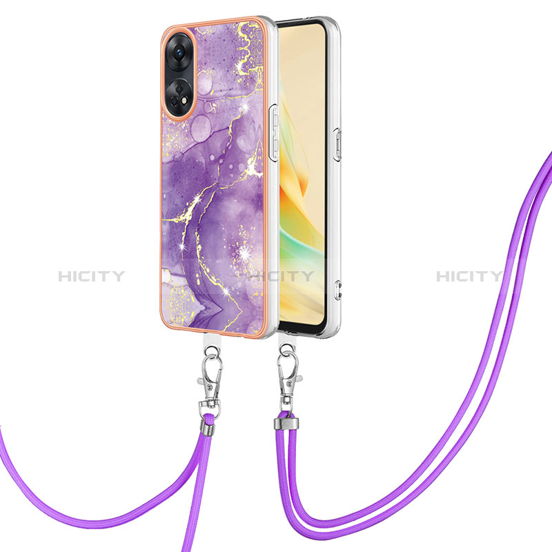 Custodia Silicone Gel Morbida Fantasia Modello Cover con Cinghia Cordino Mano YB5 per Oppo Reno8 T 4G Viola