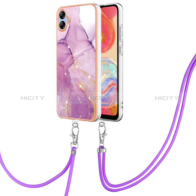 Custodia Silicone Gel Morbida Fantasia Modello Cover con Cinghia Cordino Mano YB5 per Samsung Galaxy A04 4G Lavanda