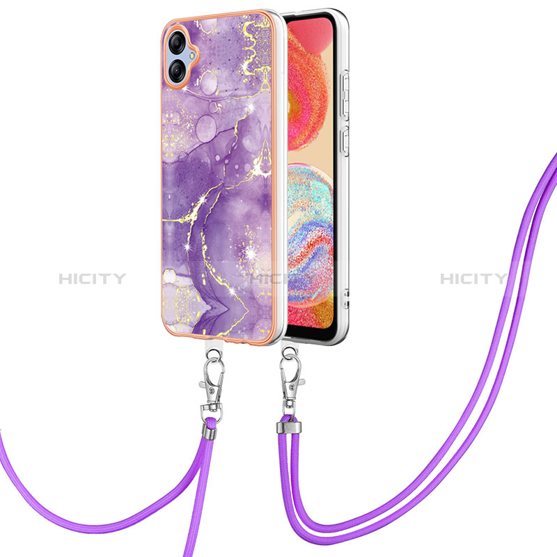 Custodia Silicone Gel Morbida Fantasia Modello Cover con Cinghia Cordino Mano YB5 per Samsung Galaxy A04E Viola