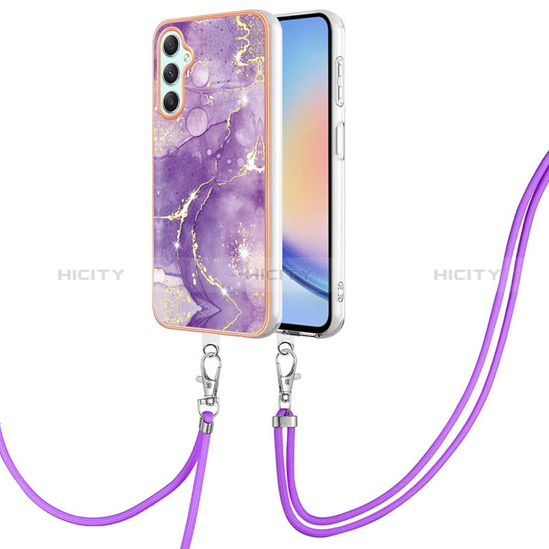 Custodia Silicone Gel Morbida Fantasia Modello Cover con Cinghia Cordino Mano YB5 per Samsung Galaxy A24 4G Viola