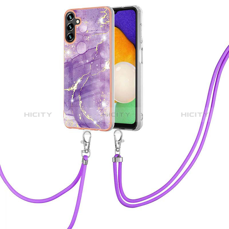 Custodia Silicone Gel Morbida Fantasia Modello Cover con Cinghia Cordino Mano YB5 per Samsung Galaxy A34 5G Viola