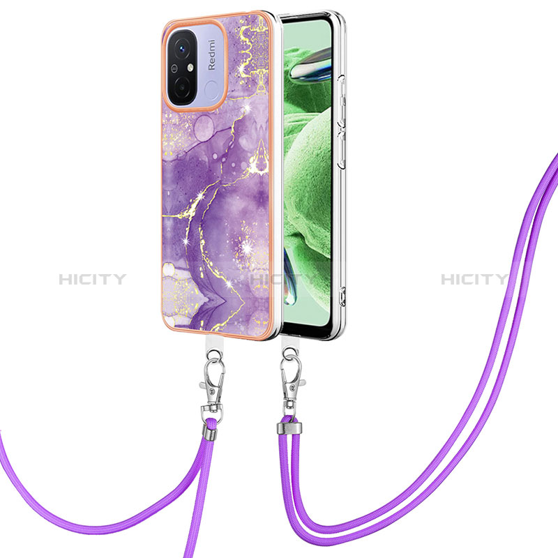 Custodia Silicone Gel Morbida Fantasia Modello Cover con Cinghia Cordino Mano YB5 per Xiaomi Poco C55 Viola