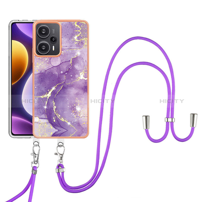 Custodia Silicone Gel Morbida Fantasia Modello Cover con Cinghia Cordino Mano YB5 per Xiaomi Redmi Note 12 Turbo 5G Viola