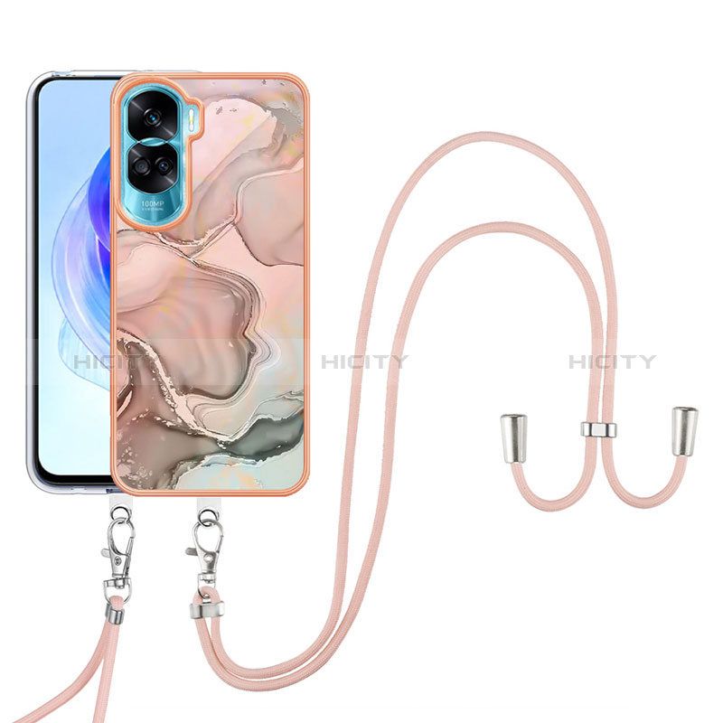 Custodia Silicone Gel Morbida Fantasia Modello Cover con Cinghia Cordino Mano YB7 per Huawei Honor 90 Lite 5G Multicolore