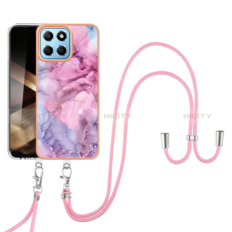 Custodia Silicone Gel Morbida Fantasia Modello Cover con Cinghia Cordino Mano YB7 per Huawei Honor X8b Rosa