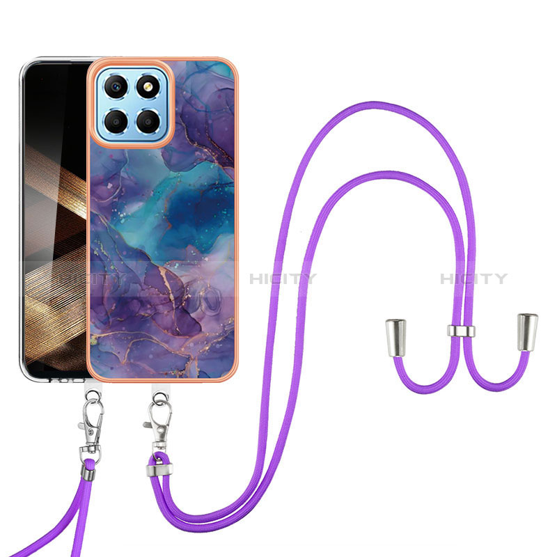 Custodia Silicone Gel Morbida Fantasia Modello Cover con Cinghia Cordino Mano YB7 per Huawei Honor X8b Viola