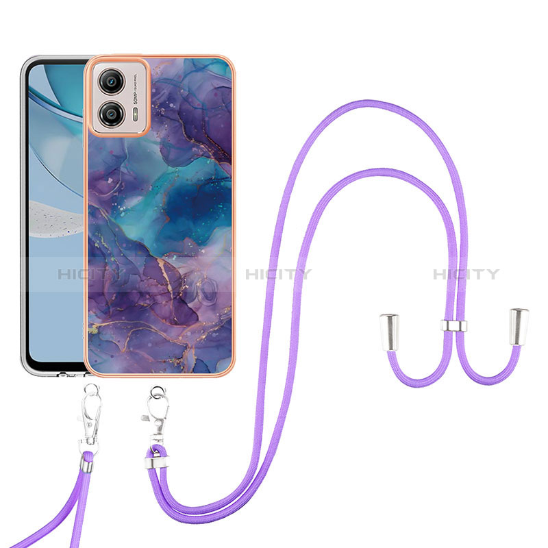 Custodia Silicone Gel Morbida Fantasia Modello Cover con Cinghia Cordino Mano YB7 per Motorola Moto G53y 5G Viola