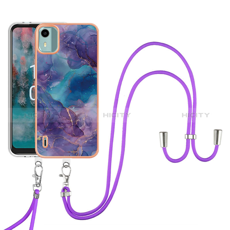 Custodia Silicone Gel Morbida Fantasia Modello Cover con Cinghia Cordino Mano YB7 per Nokia C12 Plus Viola