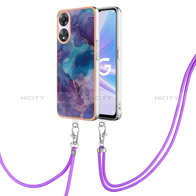 Custodia Silicone Gel Morbida Fantasia Modello Cover con Cinghia Cordino Mano YB7 per Oppo A58 5G Viola