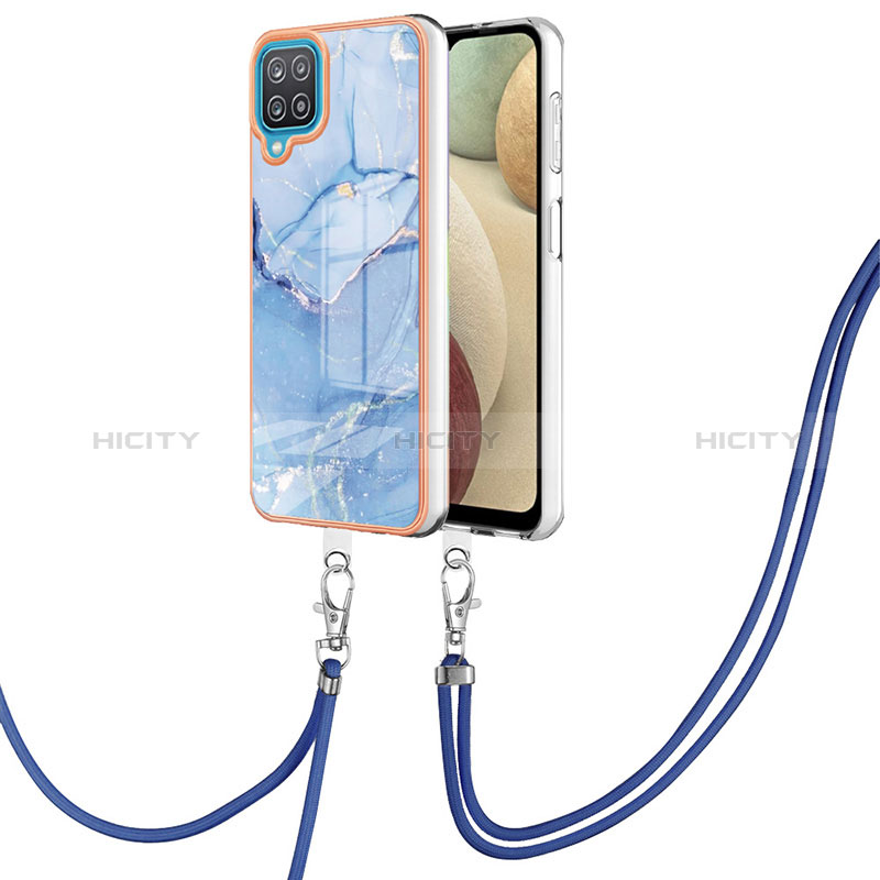 Custodia Silicone Gel Morbida Fantasia Modello Cover con Cinghia Cordino Mano YB7 per Samsung Galaxy A12 5G Blu