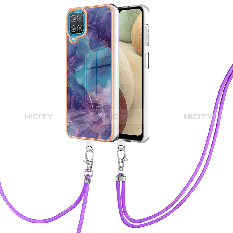 Custodia Silicone Gel Morbida Fantasia Modello Cover con Cinghia Cordino Mano YB7 per Samsung Galaxy A12 Viola