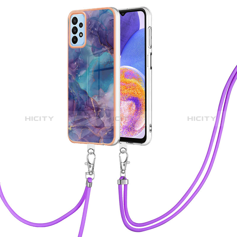 Custodia Silicone Gel Morbida Fantasia Modello Cover con Cinghia Cordino Mano YB7 per Samsung Galaxy A23 4G Viola