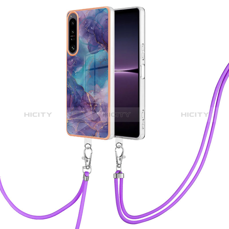 Custodia Silicone Gel Morbida Fantasia Modello Cover con Cinghia Cordino Mano YB7 per Sony Xperia 1 IV Viola